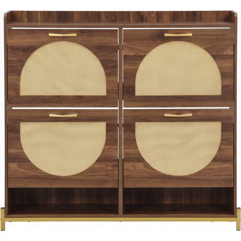 Meuble à chaussures 108,5x24x100 cm MDF noyer, 4 abattants, gain de place pour entrée – MEUBLIV (1/5)