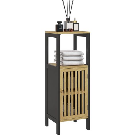 Meuble Bas de Salle de Bain Placard 32 x 30 x 90,5 cm, Noir et Bois (1/5)