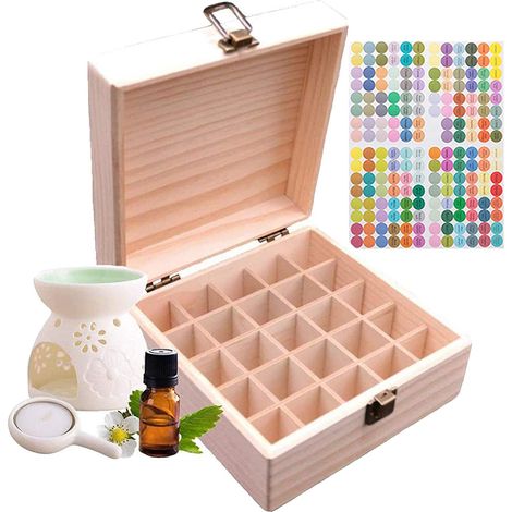 Boîte de Stockage Rangement en Bois pour Huile Essentielle Aromathérapie - Coffret en Bois pour 25 Bouteilles (5-15 ML) - Organisateur pour Voyage et Présentation (1/5)