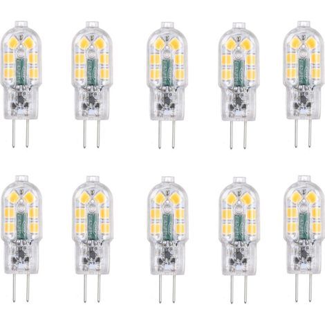 Ampolla LED G4 2W, equivalente a bombillas halógenas de 20W, blanco frío 6000K, 200 lm, 12 SMD, 12V CA/CC - Paquete de 10