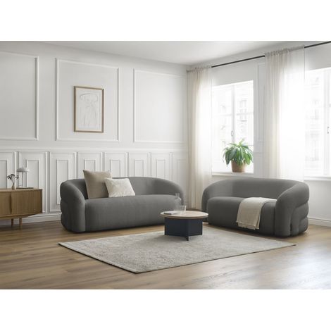 BOBOCHIC - Ensemble canapé droit fixe 3 + 2 places ELINA tissu bouclette Gris foncé (1/5)