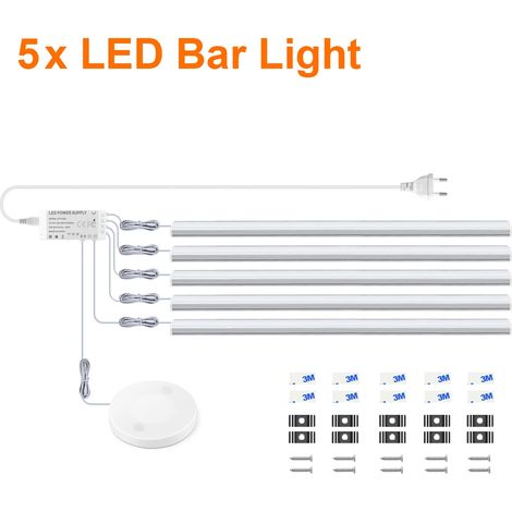 (5 lampes LED pour meubles, lumière blanche, 40 cm) (permet de traverser les panneaux de bois) Capteur de présence/de mouvement/interrupteur tactile (1/5)