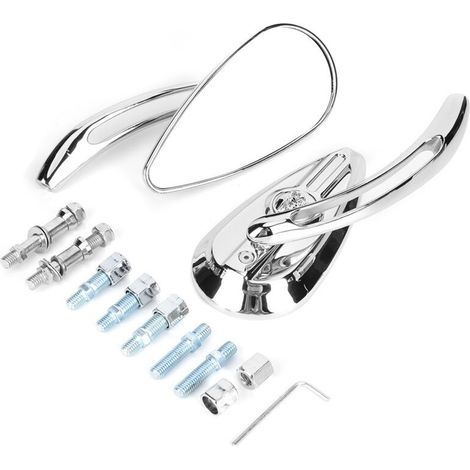2 rétroviseurs chromés pour moto, filetage 8 mm et 10 mm, réflecteur de guidon en forme de tête de mort ou de goutte d'eau (1/5)