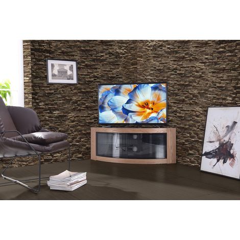 Centurion Supports PANGEA Oak Beam-Thru Curved Tru-Corner 32"-50" TV Cabinet (1/5)