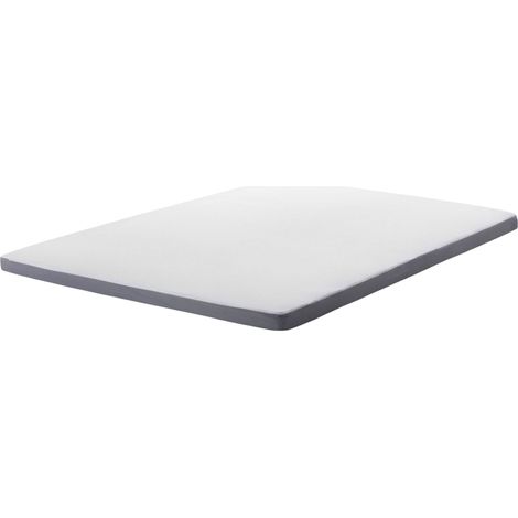 Mattress Topper White with Grey Fabric EU Double Size 160 x 200 cm 6 cm Depth SLUMBER
