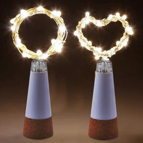 2m Blanc Guirlande lumineuse LED étanche, rechargeable par USB, pour bouteille de vin, lumières féeriques fes (1/4)
