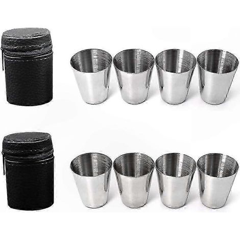 Set mit 8 Edelstahlbechern in Lederetui, robuste Schnapsgläser aus Metall, ideal zum Verschenken (1/5)