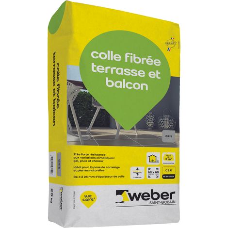 Weber Saint-Gobain Colle fibrée terrasse et balcon, 25kg, Gris, Mortier-colle fibré pour terrasses et balcons (1/2)