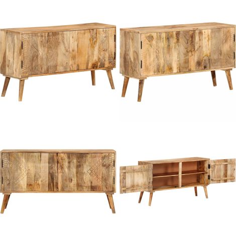 Vidaxl – Buffet en bois de manguier massif 110x30x60 cm – Grand espace de rangement – Finition décolorée blanche – Assemblage facile (1/5)