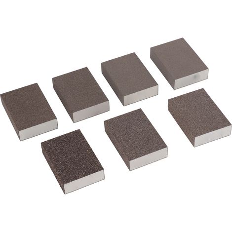Lot de 7 éponges à poncer pour usage humide et sec, granulométrie grossière, moyenne et fine, mousse, grains 36, 60, 80, 100, 120, 180 et 220 (1/5)