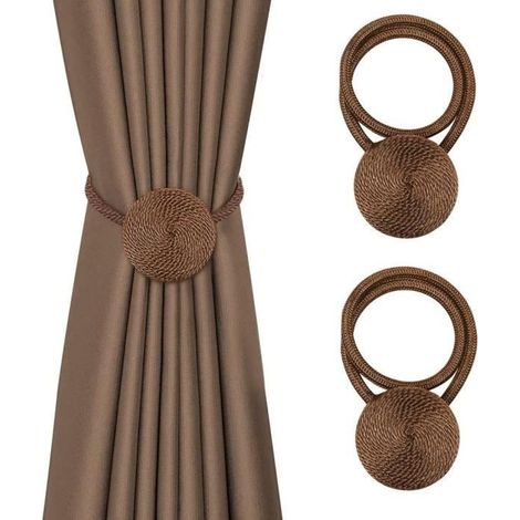 Embrasses à Rideaux,Lot de 2 embrasses magnétiques pour rideaux décoratifs,corde de 38,1 cm,support moderne pour rideaux(marron) (1/4)