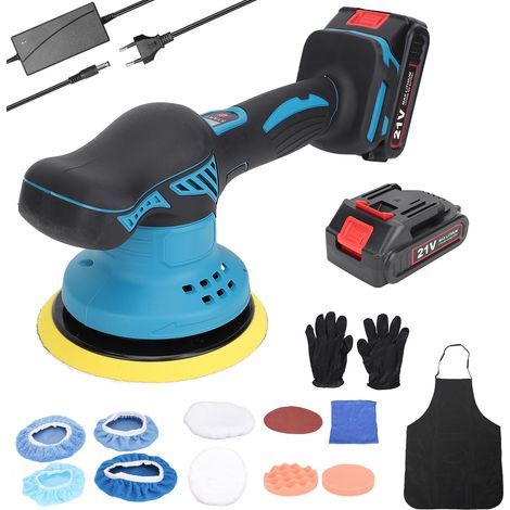 21V Car Polisher, Handheld Polisher, 15cm Diameter, 8 Speeds, with Multiple Polishing Discs, 2 x 1300mAh Batteries, for Marble Floor Repair and Polishing (1/5)