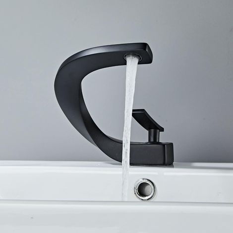 Robinet Salle de Bain Noir, Mitigeur de Lavabo au Design Elégant, Robinetterie Monotrou, Laiton (1/4)