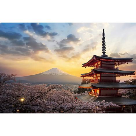 Papier peint panoramique - Temple Japonais Fuji - 130 cm x 87 cm (1/2)