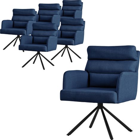 ML-Design Set di 6x Sedie da Pranzo Girevole Blu Scuro Sedia da Soggiorno con Braccioli e Schienale Poltroncina Posizione Auto Poltrona Sedia Imbottita con Cuscino e Rivestimento in Poliestere