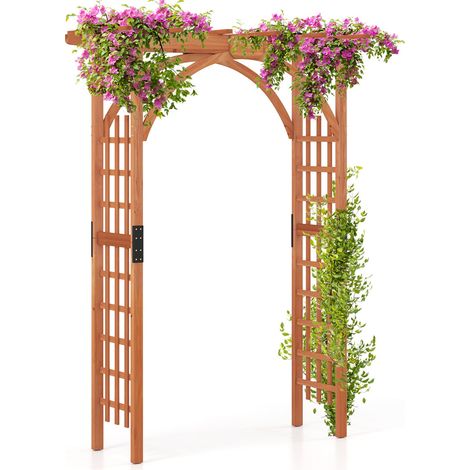 COSTWAY Wood Arbor Arch Wooden Garden Trellis Arbor Pergola Arch-Brown