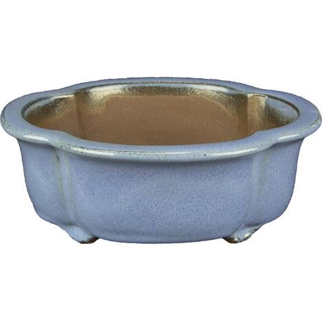 Vaso per bonsai ovale (forma mokko) in gres smaltato azzurro 15,5x13x5,5 cm - A018