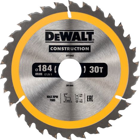 Hoja para construcción, 184 x 30 mm, 30T (AC)  DeWalt DT1942-QZ