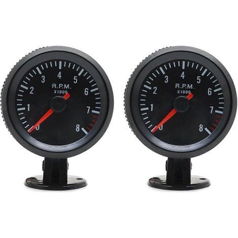Lot de 2 tachymètres de voiture analogiques de 52 mm (2 pouces) avec boîtier noir, pour moteurs essence de 1 à 8 cylindres, plage de régime 0-8000 tr/min. (1/5)