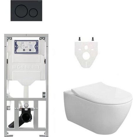 Villeroy & Boch Subway 2.0 DirectFlush CeramicPlus ensemble de WC abattant slimseat avec réservoir Geberit et plaque de commande noir mat