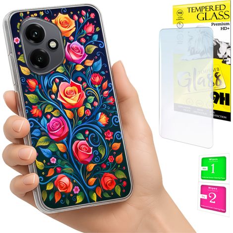 Coque pour Honor X7d / 400 Smart Photo, coque arrière à motif floral + verre 9H (1/5)