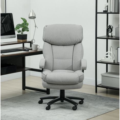 Chaise de bureau ergonomique haute, dossier grand confort, charge 200 kg, tissu gris clair, réglable, à roulettes, pour longues journées - CHICFURN (1/5)