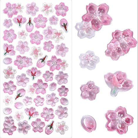 Autocollants 3D Fleurs de cerisier, petits autocollants floraux mignons pour scrapbooking, journal intime, ordinateur portable et téléphone, autocollants en relief pour loisirs créatifs et cadeaux - 1 (1/5)
