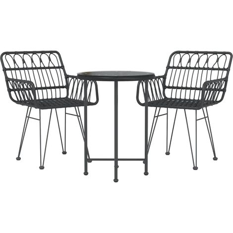 Conjunto de comedor de jardín muebles de exterior 3 piezas mimbre de resina negro (1/5)