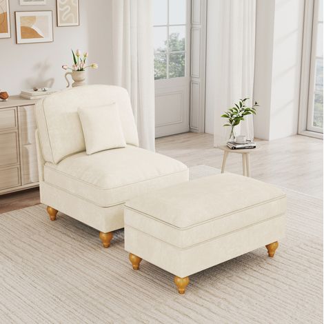 Fauteuil relax 83,5x78x93 cm blanc avec repose-pieds mobile et coussin, chenille MEUBLIV (1/5)