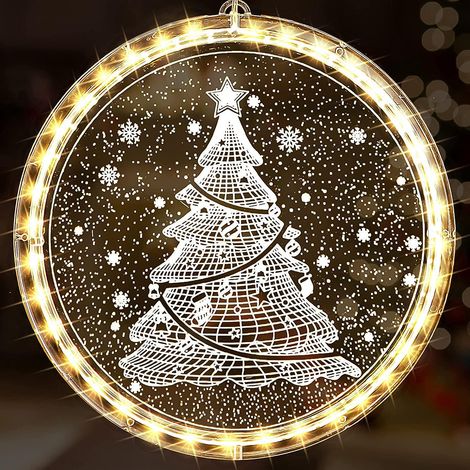 3D-Weihnachtsfensterlichter, originelle Hängelichter für den Innenbereich, batteriebetriebene Lichterketten mit Saugnapf für warmes Weiß (1/5)