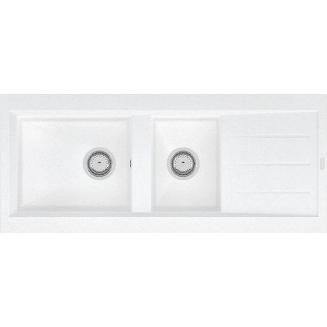 Carea Cuisine & Bain – Évier à encastrer 2 bacs Carealith® – Résistant aux chocs et rayures – Surface hygiénique facile à nettoyer – Dimensions 117x50x18 cm