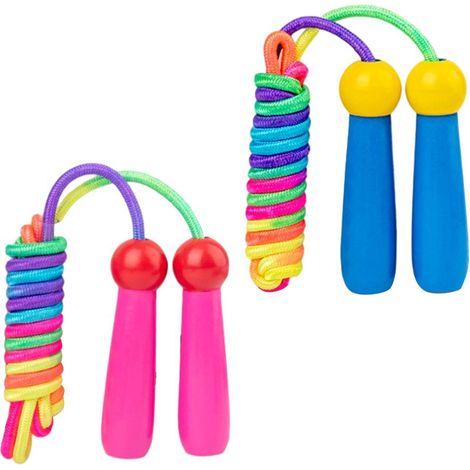 2 Cordes à Sauter Enfants Réglables avec Poignées en Bois Arc-en-Ciel pour Sport et Jeux Extérieur (1/5)