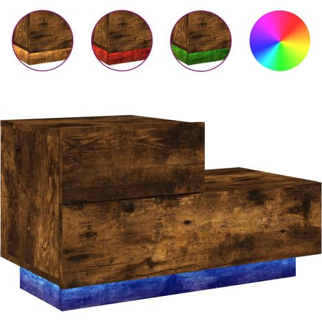 Table de chevet avec lumières LED et tirois 70 x 36 x 40,5 cm bois d'ingénierie marron DEC033178