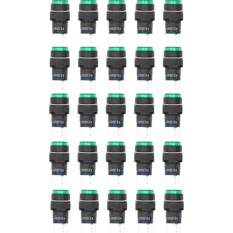 25 interrupteurs à bouton-poussoir ronds autobloquants à 5 broches de 16 mm avec voyant lumineux 220 V vert