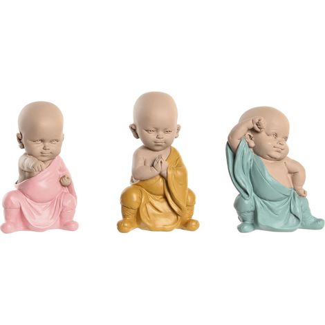 Deko-Figur DKD Home Decor Blau Rosa Gelb Harz Mönch (8 x 5,5 x 12,7 cm) (3 Stück)