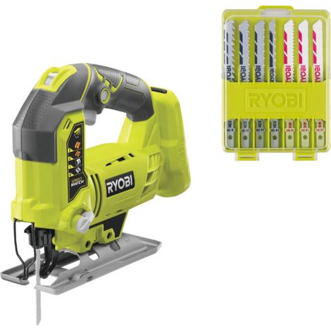 Pack RYOBI - Scie sauteuse pendulaire R18JS-0 - 18 V One+ - Sans batterie ni chargeur - Coffret 10 lames 102 mm bois - plastique - bimétal RAK10JSB