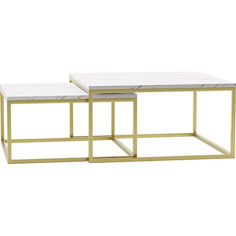 Ensemble tables basses Oswego 102, Marbre blanc + Doré, 39x76x76cm, Diamètre: 0, Stratifié, Angulaire