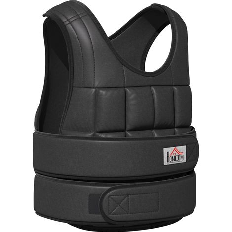Gilet lesté ajustable 30 kg avec 35 sachets de poids pour entraînement - Oxford noir 60x50 cm (1/5)