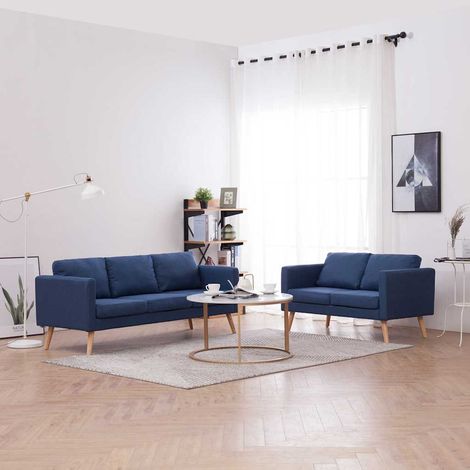 vidaXL Ensemble de canapé 2 pcs tissu bleu (1/5)