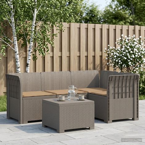 Canapé de Jardin Modulable 4 Places avec Table Aspect Rotin PP Gris Clair et Coussins - PANGIVO (1/5)