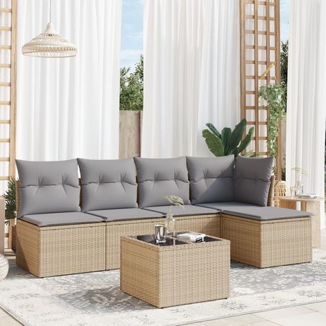 Juego de sofás jardín con cojines 6 pzas ratán sintético beige vidaXL (1/3)