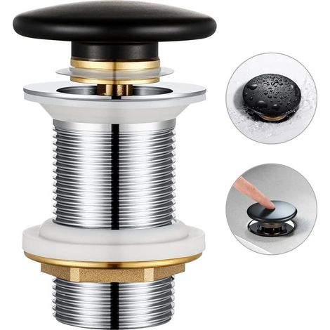 Garniture de vidage Universelle en céramique sans trop-Plein, Garniture de vidage pour lavabo Noir Mat soupape de vidage bonde pour lavabo/Robinet de vidage de lavabo en Laiton (1/5)