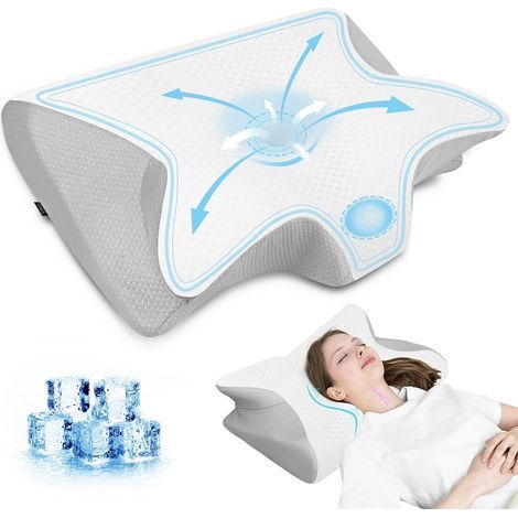 Memory-Schaum-Kissen, ergonomisches 2-in-1-Nackenkissen, Zervikalkissen für Seiten-, Rücken- und Bauchschläfer, mit kühlendem Kissenbezug, 60 x 40 x 11/13 cm (1/5)