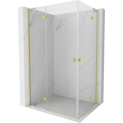 Mexen Mist-H L Duo Duschkabine schwenkbar 90 x 80 cm, transparent, gebürstetes Gold - 8A5L-090L-080P-55-00 (1/5)