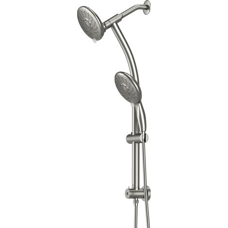 Geworzi Ensemble colonne de douche double pommeau, pommeau fixe + douchette à main 5 jets, structure en acier inoxydable 304, réglable en hauteur, Argent (1/5)