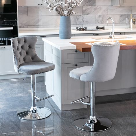 Sgabelli da bar girevoli in velluto grigio 43,5x46x95-116 cm FloraGrace (1/5)