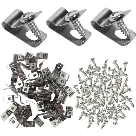CCYKXA Lot de 100 Pinces de Fixation pour Clôtures Agricoles Agrafe Grillage Clips en Acier Inoxydable avec Vis Serre Cable Acier Pince pour Grillage Clips de Fixation pour Clôture en Bois Métal ou V (1/5)