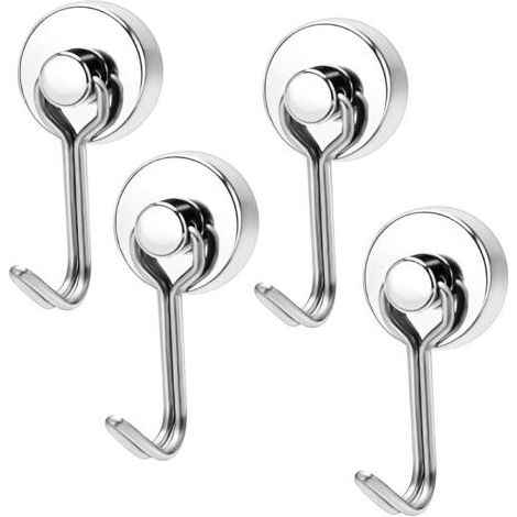 Magnethaken, 4er-Set, silberfarben, extra starke Magnethaken, Tragkraft 0–15 kg, drehbare Magnethaken für Küche, Küchengeräte, Schlafzimmer (1/5)