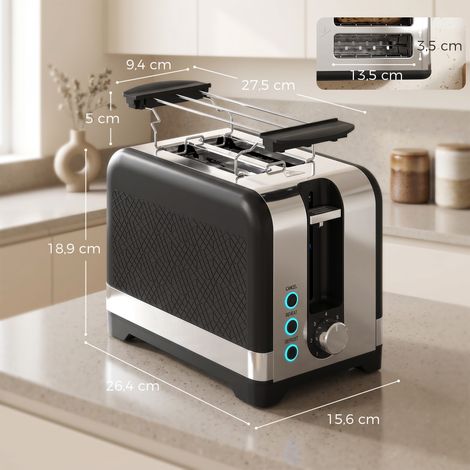 2-Scheiben-Toaster mit 7 Bräunungsstufen, Aufwärm-/Auftau-/Abbruchfunktionen, Wärmerost, 930 W (1/5)