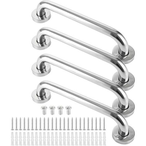 4 Pièces - Barre d'appui - Poignée douche - Acier inoxydable 304 - Sécurité salle de bain et WC - Inox - 30x2,5cm (1/5)